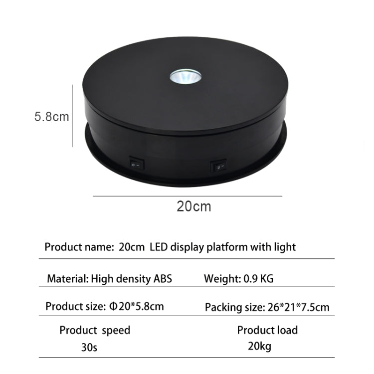 20cm Electric Rotating Turntable Display Stand LED Light Video Shooting Props Turntable, Power Plug:220V EU Plug(Black)-garmade.com