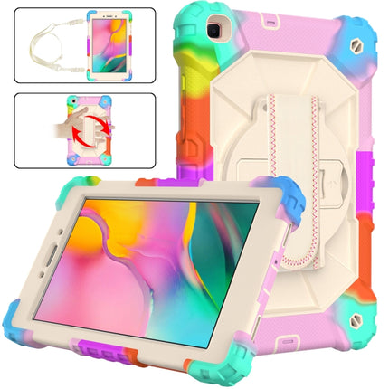 For Samsung Galaxy Tab A 8.0 (2019)T290/T295 Contrast Color Robot Shockproof Silicon + PC Protective Case with Holder & Shoulder Strap(Colorful Mint)-garmade.com