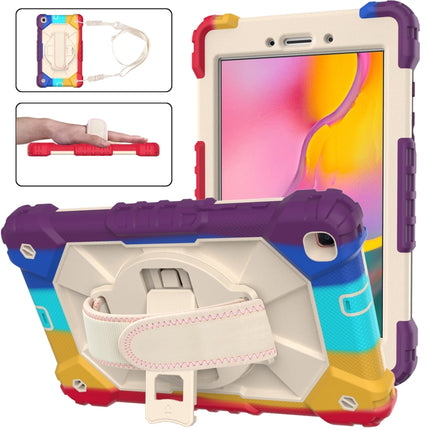 For Samsung Galaxy Tab A 8.0 (2019)T290/T295 Contrast Color Robot Shockproof Silicon + PC Protective Case with Holder & Shoulder Strap(Colorful Red)-garmade.com