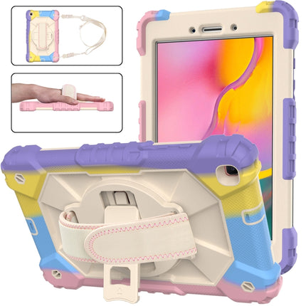 For Samsung Galaxy Tab A 8.0 (2019)T290/T295 Contrast Color Robot Shockproof Silicon + PC Protective Case with Holder & Shoulder Strap(Colorful Purple)-garmade.com