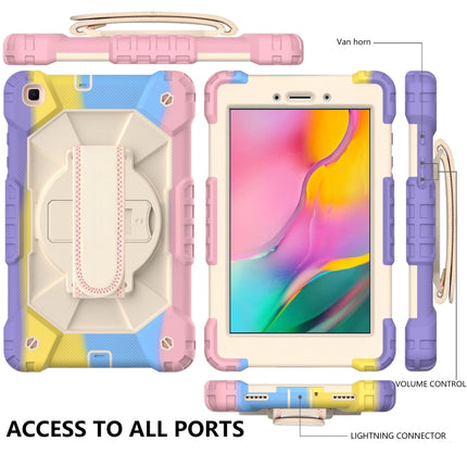 For Samsung Galaxy Tab A 8.0 (2019)T290/T295 Contrast Color Robot Shockproof Silicon + PC Protective Case with Holder & Shoulder Strap(Colorful Purple)-garmade.com