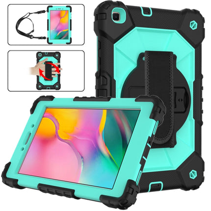 For Samsung Galaxy Tab A 8.0 (2019)T290/T295 Contrast Color Robot Shockproof Silicon + PC Protective Case with Holder & Shoulder Strap(Black+Mint)-garmade.com