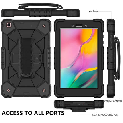 For Samsung Galaxy Tab A 8.0 (2019)T290/T295 Contrast Color Robot Shockproof Silicon + PC Protective Case with Holder & Shoulder Strap(Black)-garmade.com