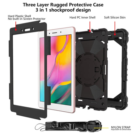 For Samsung Galaxy Tab A 8.0 (2019)T290/T295 Contrast Color Robot Shockproof Silicon + PC Protective Case with Holder & Shoulder Strap(Black)-garmade.com