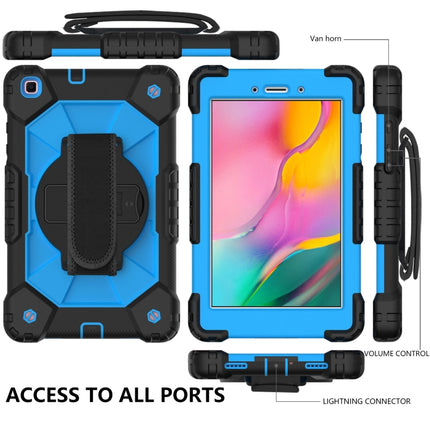 For Samsung Galaxy Tab A 8.0 (2019)T290/T295 Contrast Color Robot Shockproof Silicon + PC Protective Case with Holder & Shoulder Strap(Black+Blue)-garmade.com
