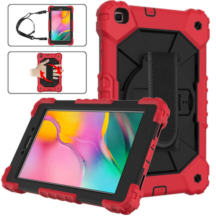 For Samsung Galaxy Tab A 8.0 (2019)T290/T295 Contrast Color Robot Shockproof Silicon + PC Protective Case with Holder & Shoulder Strap(Red+Black)-garmade.com