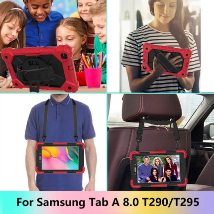 For Samsung Galaxy Tab A 8.0 (2019)T290/T295 Contrast Color Robot Shockproof Silicon + PC Protective Case with Holder & Shoulder Strap(Red+Black)-garmade.com