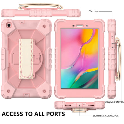 For Samsung Galaxy Tab A 8.0 (2019)T290/T295 Contrast Color Robot Shockproof Silicon + PC Protective Case with Holder & Shoulder Strap(Rose Gold)-garmade.com