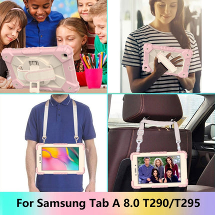 For Samsung Galaxy Tab A 8.0 (2019)T290/T295 Contrast Color Robot Shockproof Silicon + PC Protective Case with Holder & Shoulder Strap(Rose Gold+Beige)-garmade.com