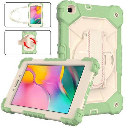 For Samsung Galaxy Tab A 8.0 (2019)T290/T295 Contrast Color Robot Shockproof Silicon + PC Protective Case with Holder & Shoulder Strap(Matcha Green+Beige)-garmade.com