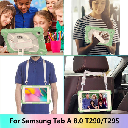 For Samsung Galaxy Tab A 8.0 (2019)T290/T295 Contrast Color Robot Shockproof Silicon + PC Protective Case with Holder & Shoulder Strap(Matcha Green+Beige)-garmade.com