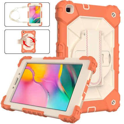 For Samsung Galaxy Tab A 8.0 (2019)T290/T295 Contrast Color Robot Shockproof Silicon + PC Protective Case with Holder & Shoulder Strap(Coral Orange+Beige)-garmade.com