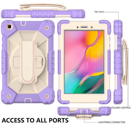 For Samsung Galaxy Tab A 8.0 (2019)T290/T295 Contrast Color Robot Shockproof Silicon + PC Protective Case with Holder & Shoulder Strap(Purple+Beige)-garmade.com
