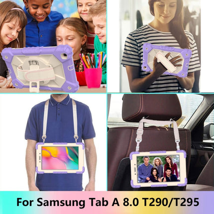 For Samsung Galaxy Tab A 8.0 (2019)T290/T295 Contrast Color Robot Shockproof Silicon + PC Protective Case with Holder & Shoulder Strap(Purple+Beige)-garmade.com