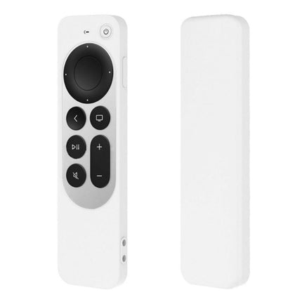 Silicone Protective Case Cover with Rope For Apple TV 4K 4th Siri Remote Controller(White)-garmade.com