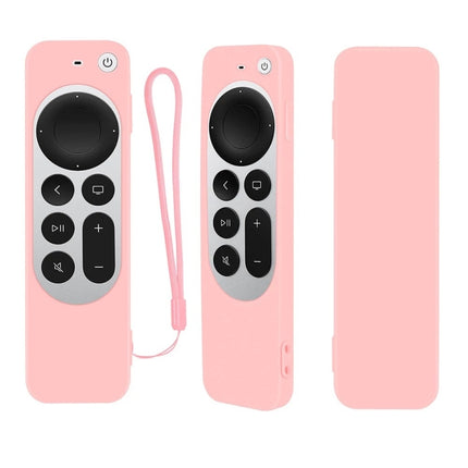 Silicone Protective Case Cover with Rope For Apple TV 4K 4th Siri Remote Controller(Pink)-garmade.com