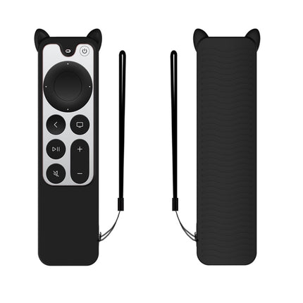 Cat Ears Shape Silicone Protective Case Cover For Apple TV 4K 4th Siri Remote Controller(Black)-garmade.com