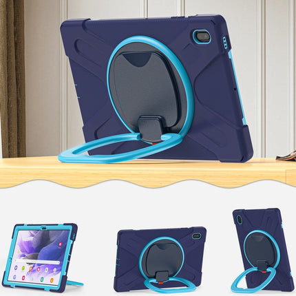 For Samsung Galaxy Tab S7 FE T730 Silicone + PC Protective Case with Holder & Shoulder Strap(Navy Blue + Blue)-garmade.com