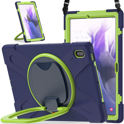 For Samsung Galaxy Tab S7 FE T730 Silicone + PC Protective Case with Holder & Shoulder Strap(Navy Blue + Lime)-garmade.com