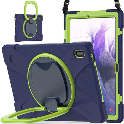For Samsung Galaxy Tab S7 FE T730 Silicone + PC Protective Case with Holder & Shoulder Strap(Navy Blue + Lime)-garmade.com