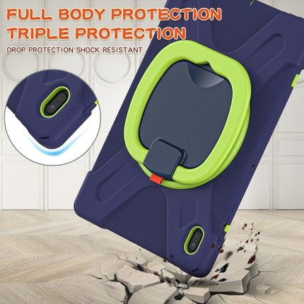 For Samsung Galaxy Tab S7 FE T730 Silicone + PC Protective Case with Holder & Shoulder Strap(Navy Blue + Lime)-garmade.com