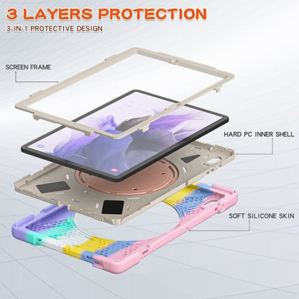 For Samsung Galaxy Tab S7 FE T730 Silicone + PC Protective Case with Holder & Shoulder Strap(Colorful Pink)-garmade.com