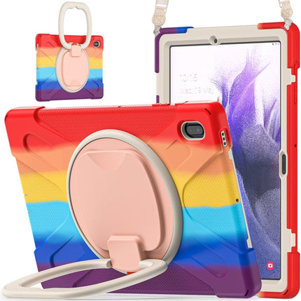 For Samsung Galaxy Tab S7 FE T730 Silicone + PC Protective Case with Holder & Shoulder Strap(Colorful Red)-garmade.com
