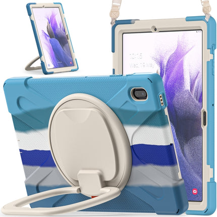 For Samsung Galaxy Tab S7 FE T730 Silicone + PC Protective Case with Holder & Shoulder Strap(Colorful Blue)-garmade.com