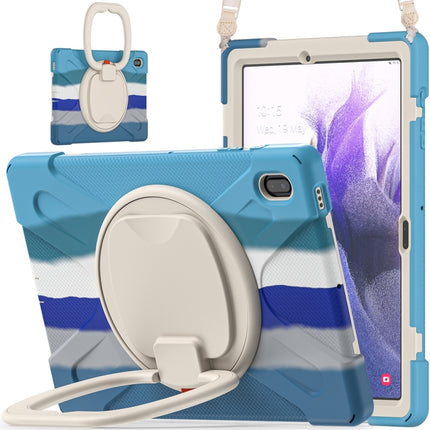 For Samsung Galaxy Tab S7 FE T730 Silicone + PC Protective Case with Holder & Shoulder Strap(Colorful Blue)-garmade.com