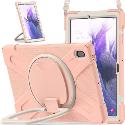 For Samsung Galaxy Tab S7 FE T730 Silicone + PC Protective Case with Holder & Shoulder Strap(Rose Gold)-garmade.com