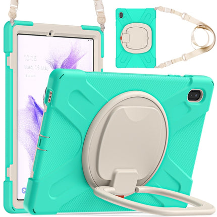 For Samsung Galaxy Tab S7 FE T730 Silicone + PC Protective Case with Holder & Shoulder Strap(Mint Green)-garmade.com