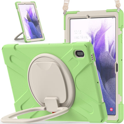 For Samsung Galaxy Tab S7 FE T730 Silicone + PC Protective Case with Holder & Shoulder Strap(Matcha Green)-garmade.com