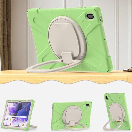 For Samsung Galaxy Tab S7 FE T730 Silicone + PC Protective Case with Holder & Shoulder Strap(Matcha Green)-garmade.com