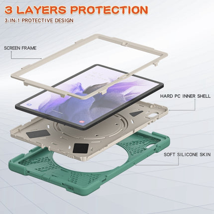 For Samsung Galaxy Tab S7 FE T730 Silicone + PC Protective Case with Holder & Shoulder Strap(Emerald Green)-garmade.com
