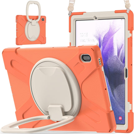 For Samsung Galaxy Tab S7 FE T730 Silicone + PC Protective Case with Holder & Shoulder Strap(Living Coral)-garmade.com