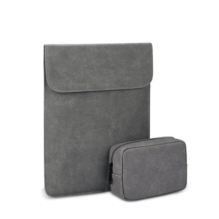 PU02 Ultra-thin Notebook Liner Bag with Small Bag, Size:14.1-15.4 inch(Dark Grey)-garmade.com