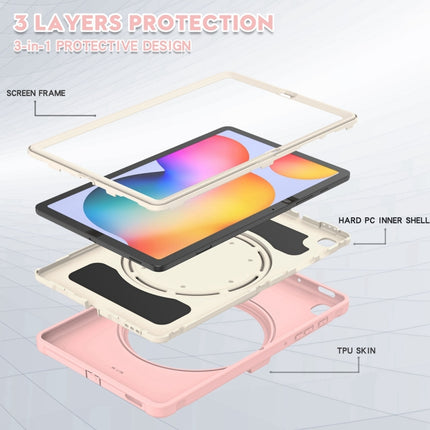Shockproof TPU + PC Protective Case with 360 Degree Rotation Foldable Handle Grip Holder & Pen Slot For Samsung Galaxy Tab S6 Lite 10.4 inch P610(Cherry Blossoms Pink)-garmade.com