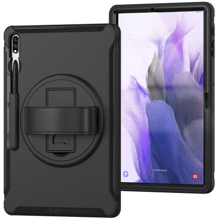 For Samsung Galaxy Tab S7 FE 12.4 inch T730 360 Degree Rotation PC+TPU Protective Cover with Holder & Hand Strap(Black)-garmade.com