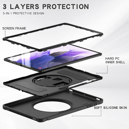 For Samsung Galaxy Tab S7 FE 12.4 inch T730 360 Degree Rotation PC+TPU Protective Cover with Holder & Hand Strap(Black)-garmade.com