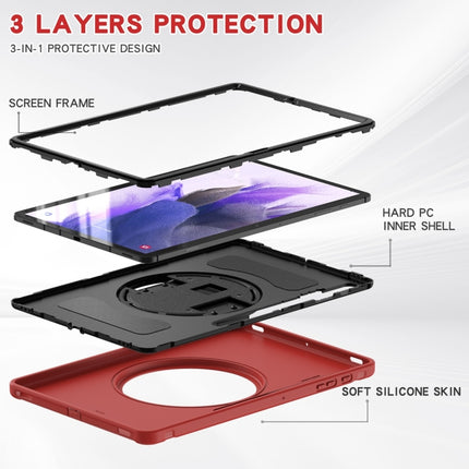 For Samsung Galaxy Tab S7 FE 12.4 inch T730 360 Degree Rotation PC+TPU Protective Cover with Holder & Hand Strap(Red)-garmade.com