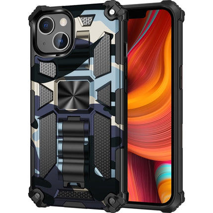 Camouflage Armor Shockproof TPU + PC Magnetic Protective Case with Holder For iPhone 13 mini(Navy Blue)-garmade.com