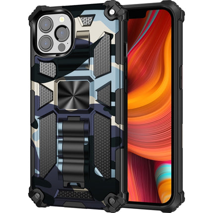 Camouflage Armor Shockproof TPU + PC Magnetic Protective Case with Holder For iPhone 13 Pro(Navy Blue)-garmade.com