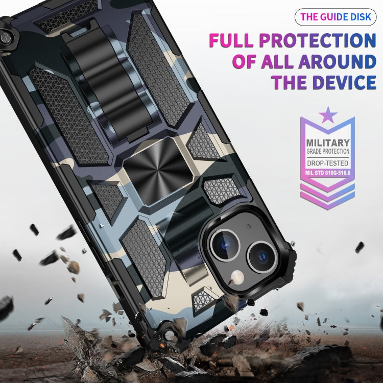 Camouflage Armor Shockproof TPU + PC Magnetic Protective Case with Holder For iPhone 13 Pro(Navy Blue)-garmade.com