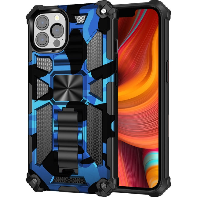 Camouflage Armor Shockproof TPU + PC Magnetic Protective Case with Holder For iPhone 13 Pro(Blue)-garmade.com