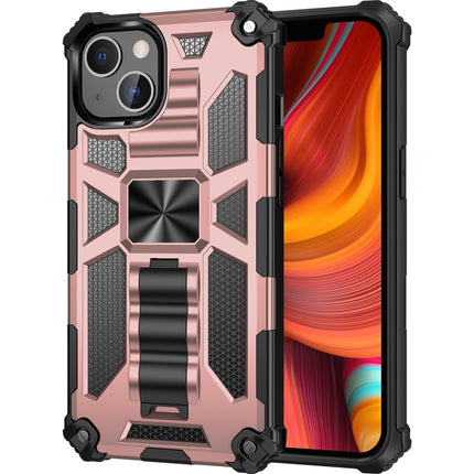 Armor Shockproof TPU + PC Magnetic Protective Case with Holder For iPhone 13 Pro(Rose Gold)-garmade.com