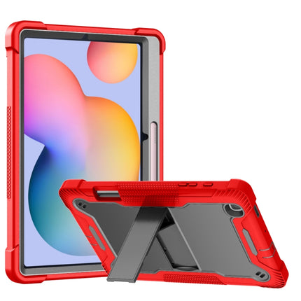 For Samsung Galaxy Tab S6 Lite Silicone + PC Shockproof Protective Case with Holder(Red + Black)-garmade.com