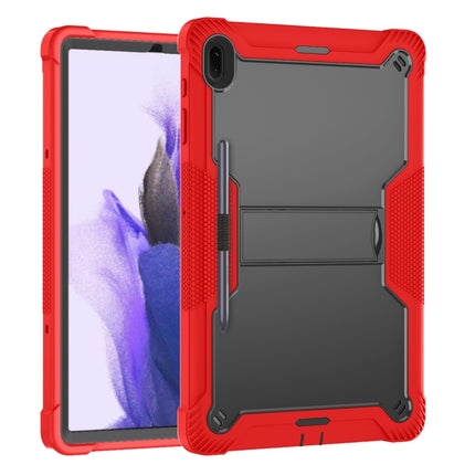 For Samsung Galaxy Tab S7 FE Silicone + PC Shockproof Protective Case with Holder(Red + Black)-garmade.com