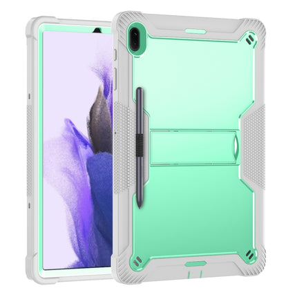 For Samsung Galaxy Tab S7 FE Silicone + PC Shockproof Protective Case with Holder(Gray + Green)-garmade.com