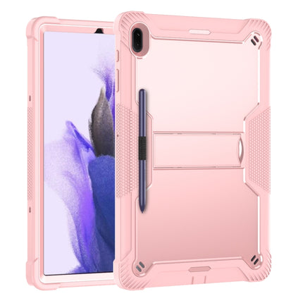 For Samsung Galaxy Tab S7 FE Silicone + PC Shockproof Protective Case with Holder(Rose Gold)-garmade.com