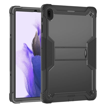 For Samsung Galaxy Tab S7 FE Silicone + PC Shockproof Protective Case with Holder(Black)-garmade.com